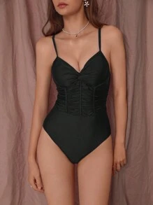 SHEIN Swim Ruched Push Up One Piece Swimsuit - Multicolor - View 3