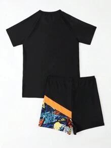Teen Boy Graphic Print Beach Swimsuit - Multicolor - View 2