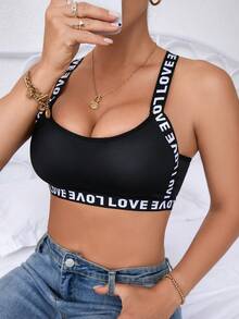 Sujetador panel con cinta con letra - Negro - Ver 4