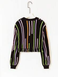 Teen Girl Striped Pattern Drop Shoulder Sweater - Multicolor - View 2
