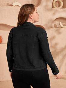 EMERY ROSE Chaqueta de mezclilla elegante con bolsillo con solapa de talla grande - Gris Oscuro - Ver 2