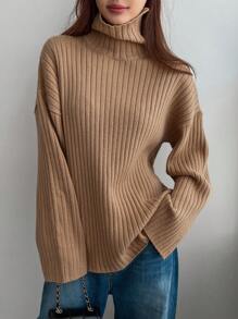 DAZY Áo len dệt kim cổ lọ trễ vai, quần áo mùa thu cho nữ - Đồng - Xem 6