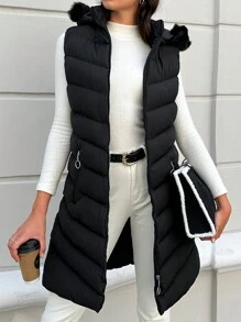 RueChic Trang trí Fuzzy áo có mũ Áo gi lê Lông vũ - màu đen - Xem 5