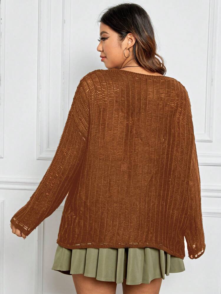 Plus Ripped Drop Shoulder Sweater