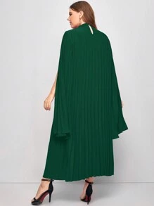 SHEIN Belle Plus Solid Pleated Cape Sleeve Cocktail Dress - Dark Green - View 2