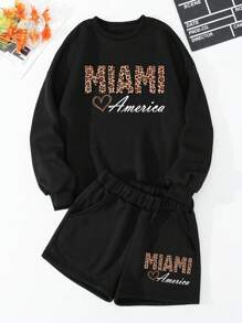 SHEIN EZwear 字母圖案加絨內裏運動衫和短褲