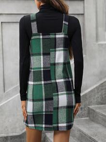 SHEIN LUNE 格紋印花背帶洋裝無毛衣 - 綠色 - 查看 2