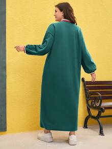 Mulvari 大碼標語圖案拼接領落肩袖洋裝 - 綠色 - 查看 2