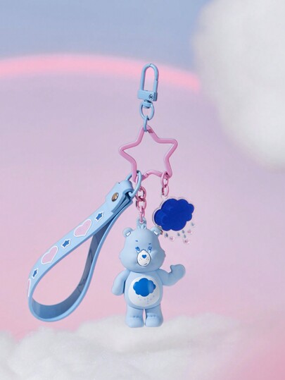 SHEIN X Care Bears Accesorio de llavero en forma de bolso, regalos lindos 3D de color azul, para San Valentín