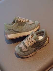 女童運動鞋,橄欖綠復古風格百搭設計 - 軍綠色 - 查看 2