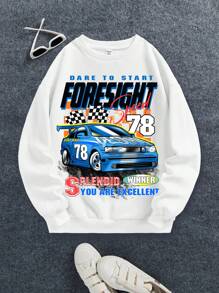 Teen Girl Car & Letter Graphic Sweatshirt - White - View 1