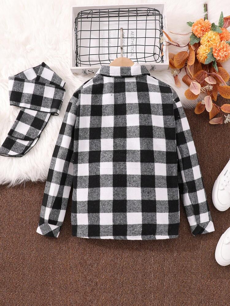 Tween Boy 1pc Buffalo Plaid Print Flap Pocket Coat