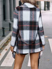 SHEIN LUNE Plaid Print Asymmetrical Hem Belted Overcoat - Multicolor - View 2