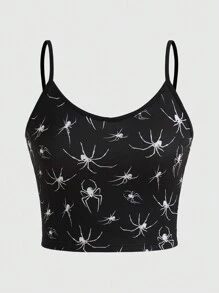 ROMWE Goth Spider Print Cami Top, School - Black - View 1