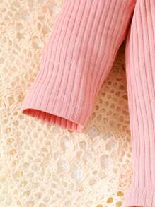 Baby Girl Ruffle Trim Bodysuit & Plaid Print Overall Dress & Headband, For Christmas - Multicolor - View 3