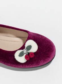 女童韓版淺口平底休閒鞋秋冬青少年櫻桃紅天鵝絨芭蕾舞鞋舞蹈表演學校 - 玫紅色 - 查看 4