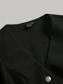SHEIN MOD Button Front Flap Detail Waistcoat & Pleated Skirt In Fall/Winter - Black - View 4