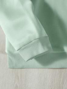 SHEIN EZwear 字母圖案加絨內裏運動衫 - 綠色 - 查看 5