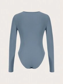 SHEIN BASICS Solid Plunging Neck Bodysuit - Baby Blue - View 2