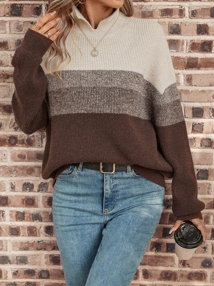 Color Block Drop Shoulder Sweater