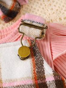 Baby Girl Ruffle Trim Bodysuit & Plaid Print Overall Dress & Headband, For Christmas - Multicolor - View 4