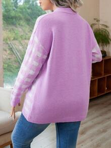 Celure 大碼水牛格子圖案落肩防塵開衫 - 粉色 - 查看 3