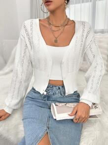 SHEIN Privé Pointelle Knit Drop Shoulder Duster Cardigan Without Cami Top - White - View 1