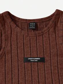 Muchica Letter Patched Detail Tank Top & Drawstring Waist Shorts - Chocolate Brown - View 5