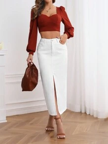 SHEIN Frenchy High Waist Split Thigh Denim Skirt