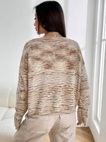 SHEIN EZwear Space Dye Drop Shoulder Sweater - Brown - View 2