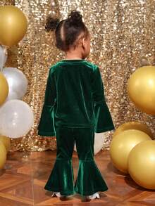 SHEIN 女嬰喇叭袖絲絨上衣&喇叭褲