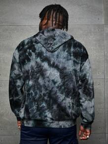 Manfinity VCAY Men Plus Tie Dye Letter Graphic Hooded Sweatshirt, For Fall Winter - Dark Grey - View 2