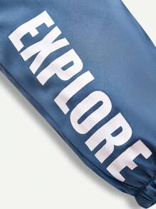 SHEIN Baby Boy Letter Tape Flap Pocket Side Thermal Lined Pants - Dusty Blue - View 6