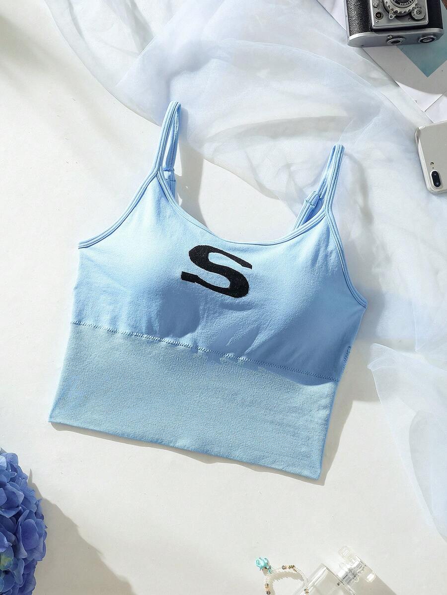 SHEIN Top de tirantes con estampado de letra - Azul - Ver 1