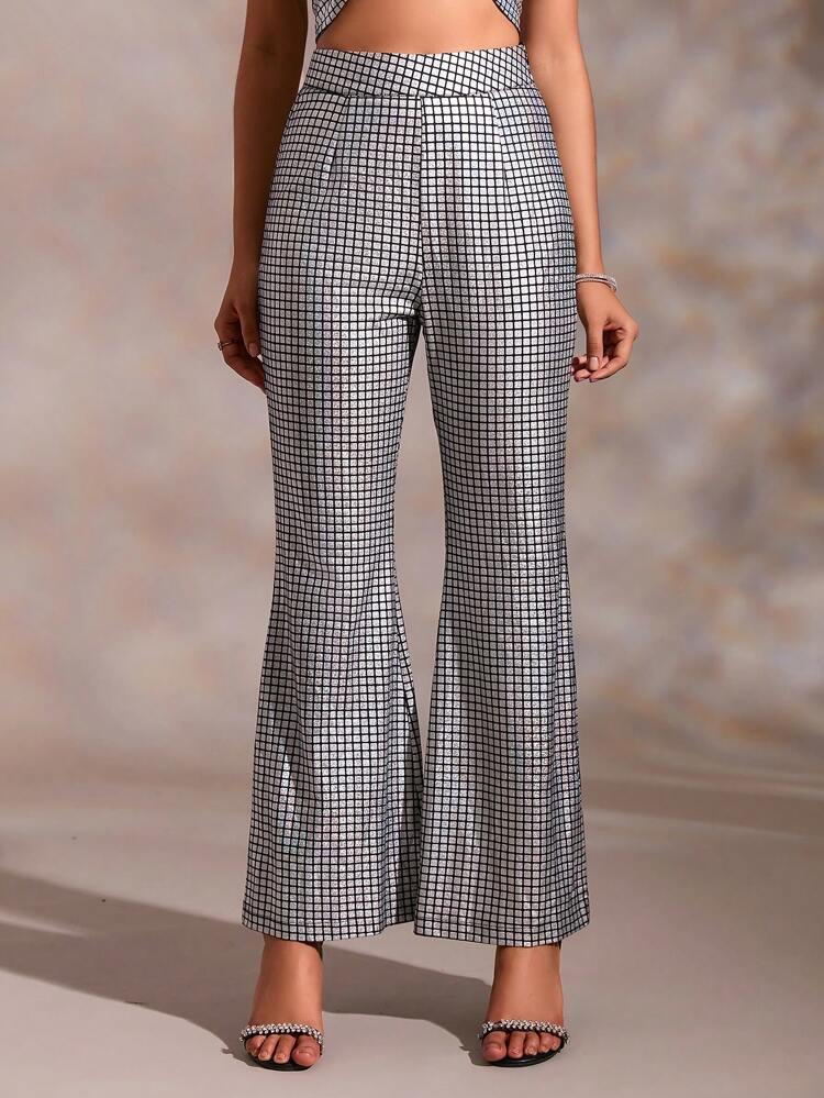 Plaid Print Wide Leg Pants Fall Cloth For Women