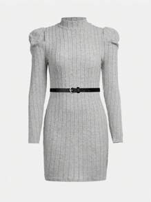 青少年女孩小高領羊腿袖洋裝不附腰帶