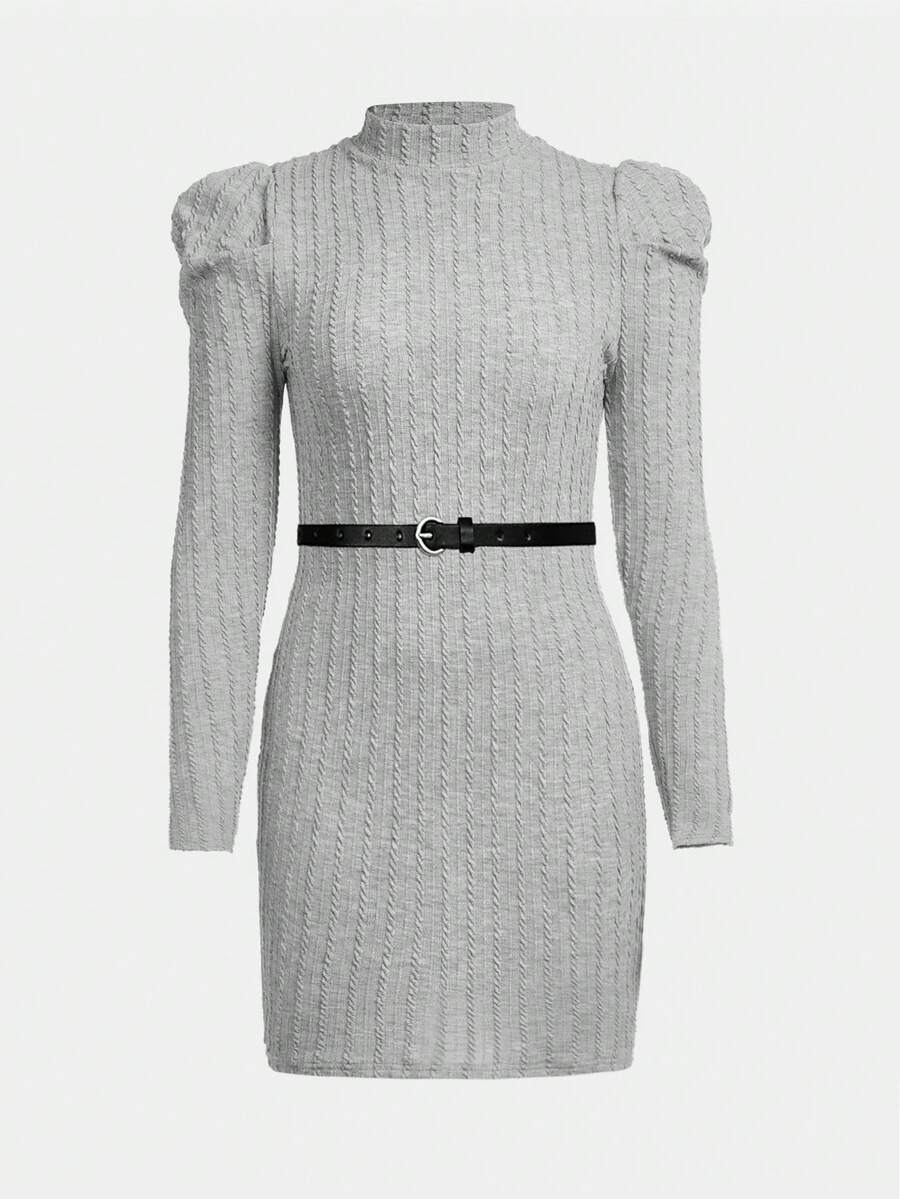 青少年女孩小高領羊腿袖洋裝不附腰帶