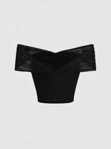SHEIN MOD Off Shoulder Ruched Crop Tee - Black - View 2