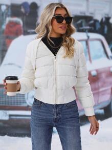 SHEIN Essnce Zip Up Hooded Padded Padded Coat For Winter Clothes - Beige - View 5