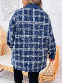 SHEIN LUNE Plus Plaid Pattern Drop Shoulder Teddy Coat - Multicolor - View 6