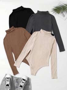 SHEIN LUNE 4入組純色高領連體衣 - 彩色 - 查看 1