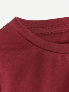 SHEIN Toddler Girls' Casual Letter Print Short Sleeve T-shirt Suitable For Summer - Burgundy - View 3