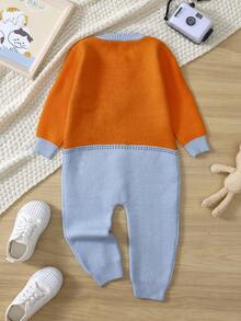 Baby Boy Cartoon Pattern Colorblock Button Up Knit Jumpsuit - Multicolor - View 2