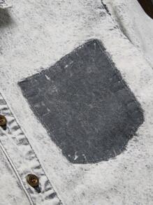 Manfinity Homme Men Contrast Panel Denim Shirt Without Tee - Grey - View 4