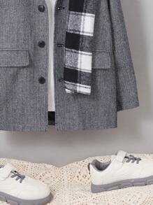 SHEIN Tween Boy Button Front Overcoat & Scarf - Black and White - View 4