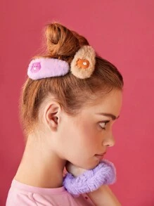 SHEIN X Care Bears 4pcs/Pack 3D Bear Plush Hair Clips, Cute Gifts ,Plush Hair Barrettes