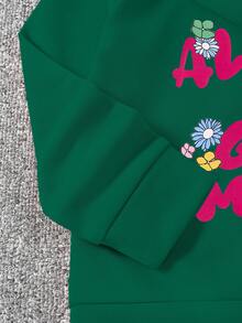 SHEIN 女童花卉和標語圖案連帽衫和運動褲 - 綠色 - 查看 7