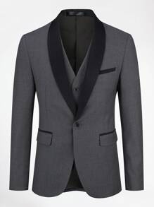 CLOUDSTYLE Hombres talla grande de color combinado con diseño de solapa Blazer & Chaleco con pantalones Traje Set - Gris Oscuro - Ver 10