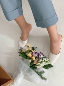 DAZY 女士纯色褶皱直筒休闲商务长裤，女士正装裤 - 藍色 - 查看 8