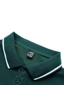 Manfinity Homme Men Striped Trim Polo Shirt - Dark Green - View 4